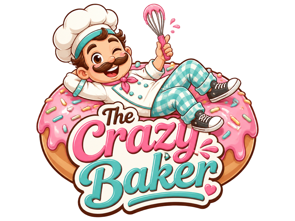 The Crazy Baker mascot lounging on a giant donut